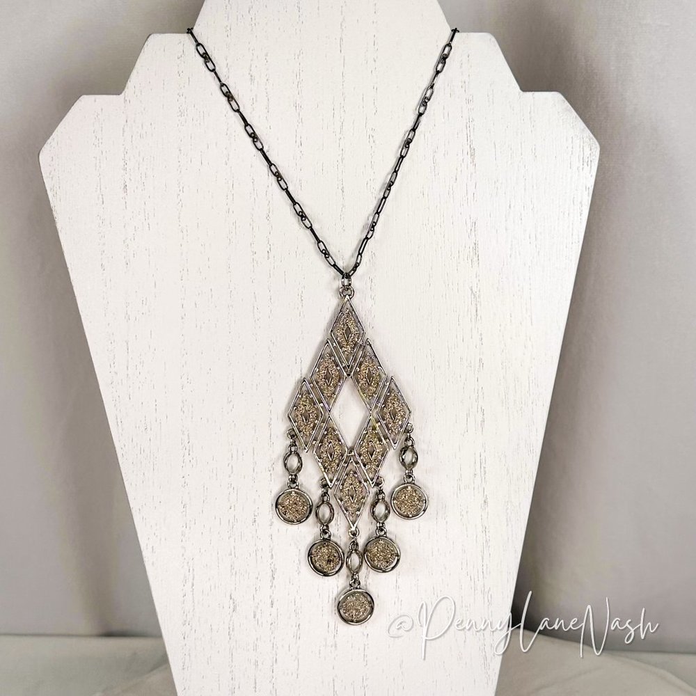 Vintage Diamond Shape w/ 5 Dangles Pendant Necklace 1970s - Picture 2 of 7